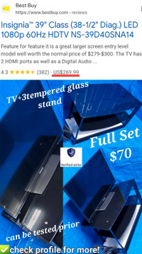 Must Go! Tempered Glass Metal Frame Rack (Black) + 39" TV