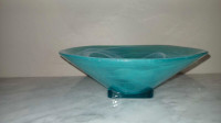 Frosted Swirl Bowl Teal and White 9" x 3" Excellent Condition 