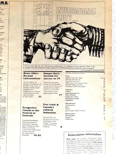 Rare Cinema Canada Magazine 124 November 1985, Bruce Elder63006661512065121