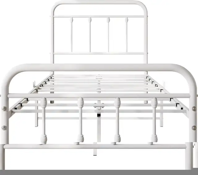 (NEW) TWIN Metal Bed Frame with Headboard & Footboard WHITE in Beds & Mattresses in City of Toronto - Image 4