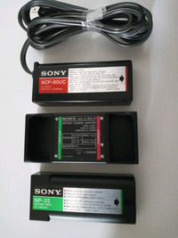 Sony BCA-70 Battery Charger, ACP- 80UC Adapter &  NP-22 Battery