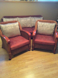 “ RATTAN CHESTERFIELD and TWO CHAIRS”