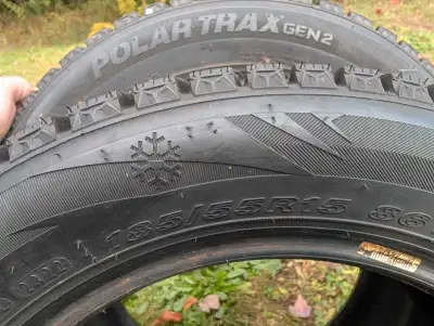 185/55/15, Studded Winter tires, no weather cracking or plugs, studs not worn, essentially 95 percen...