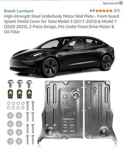 Tesla 3/Y Underbody Motor Skid Plate Splash Guard, View more