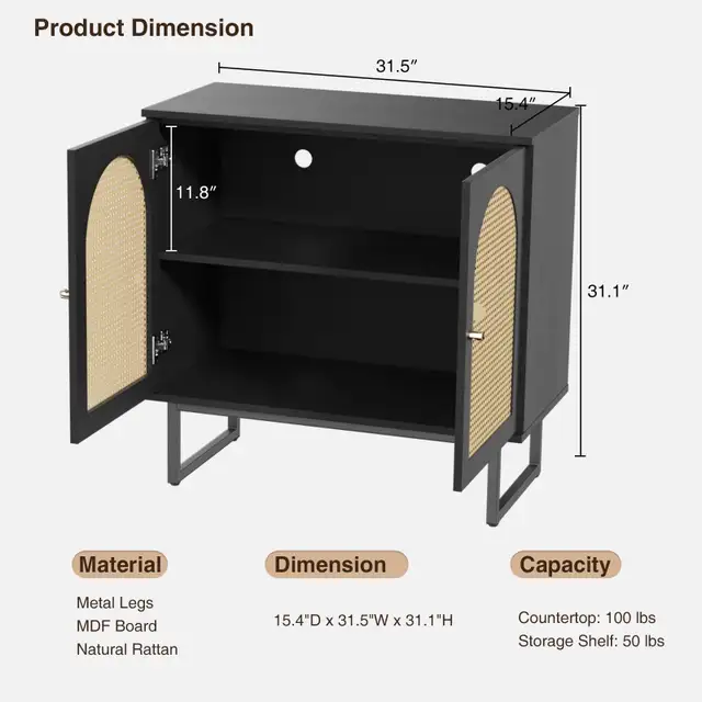 Sideboard Buffet Cabinet with Rattan Doors in Hutches & Display Cabinets in City of Toronto - Image 3