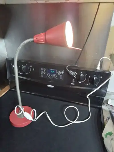 IKEA Red and Silver Metal Desk Lamp, Gooseneck, View more