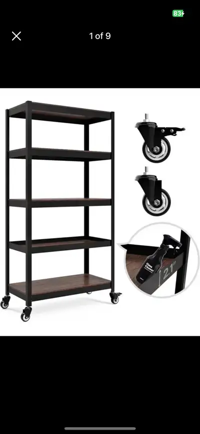 5-Tier Metal Rolling Shelf Rack Casters Heavy Duty Laminated Whe, View more