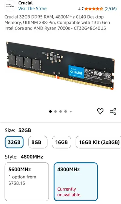 Crucial 32GB DDR5 RAM, View more