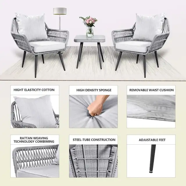 3 Piece Patio Furniture Set Small Outdoor Wicker Rattan Front Po in Patio & Garden Furniture in Markham / York Region - Image 7