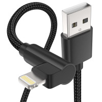 USB to Lightning Cable Right Angle, 12 inch Nylon Braided