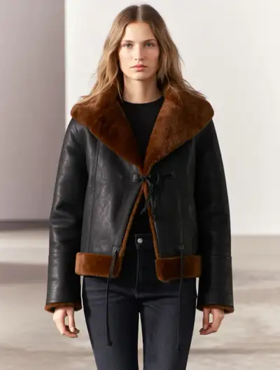 Manteau en cuir véritable, taille M, View more