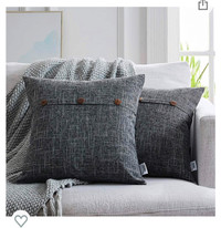 lbiefde Decorative Linen Throw Pillow Covers, Triple Button Vint