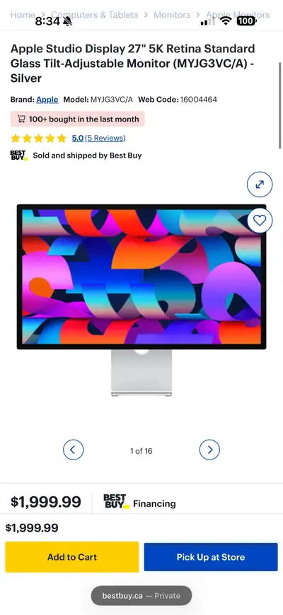 Apple Studio Display 27" 5K Standard Glass Tilt-Adjustable - NEW, View more