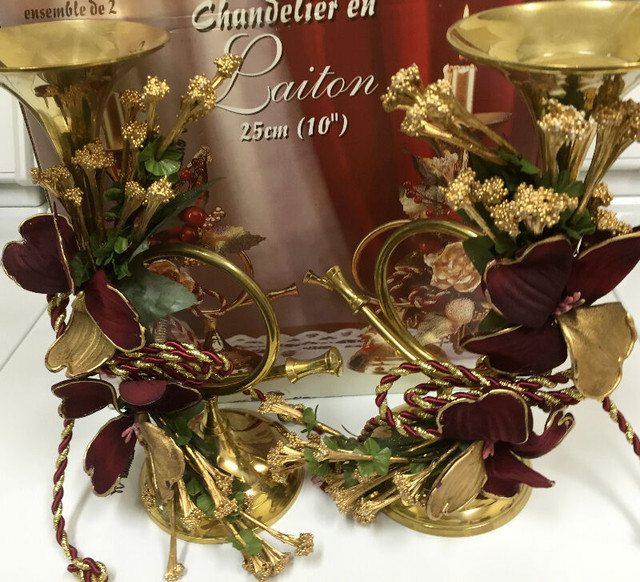 Candle Holders Brass French Horn's 10 inches in Home Décor & Accents in Vernon - Image 2