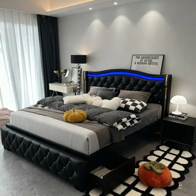 king storage led king bed frame  in Beds & Mattresses in Markham / York Region - Image 3