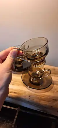 Vintage Brown Amber Glass Espresso Set