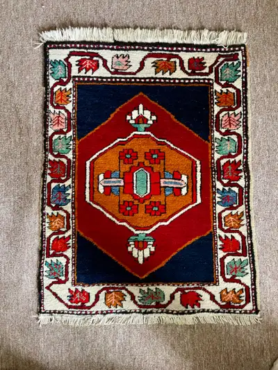 Vtg Hand Knotted Turkish Rug , Carpet 27x33", View more
