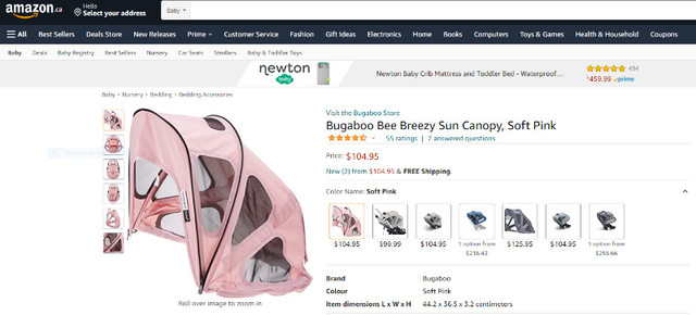(NEW) Bugaboo Bee Breezy Sun Canopy Soft Pink (NO STROLLER) in Strollers, Carriers & Car Seats in City of Toronto - Image 4