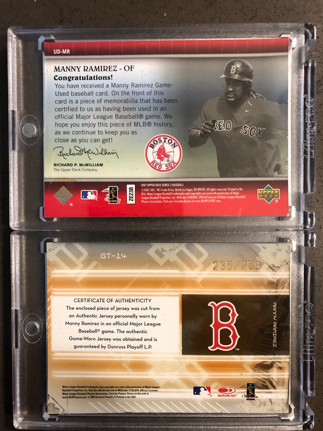 Manny Ramirez Material Jersey Cards  in Arts & Collectibles in Markham / York Region - Image 2