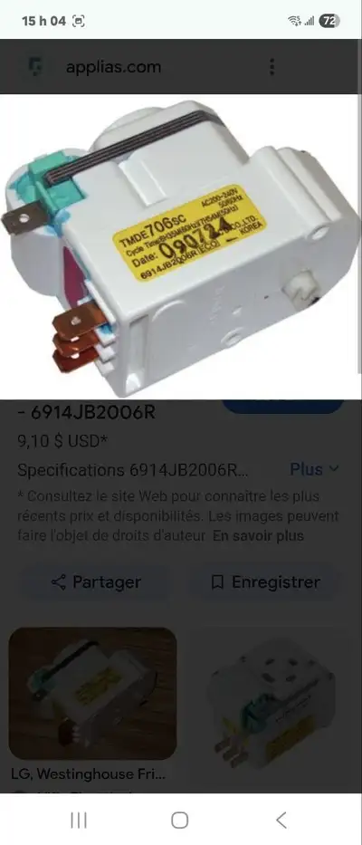 Minuterie neuve réfrigérateur LG et GE #WRX10229  #6914JB2006, View more