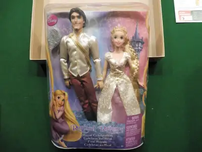 2010 Mattel Disney Tangled Rapunzel and Flynn Dolls. Royal Celebration NRFB Rare Factory sealed........