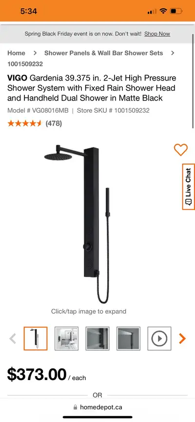 VIGO SHOWER RAIL SYSTEM NEW IN BOX BLACK, View more