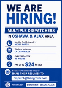 Dispatchers : upto $24 an hour  Oshawa / Durham Region Toronto (GTA) Preview