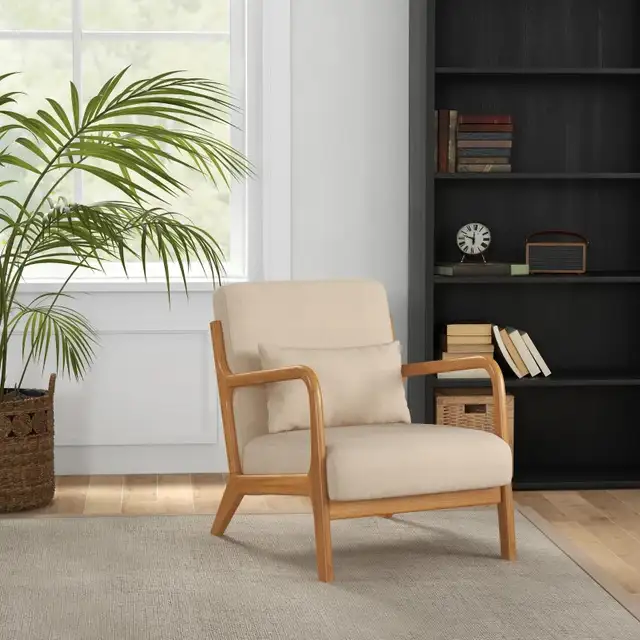 Fabric Lounge Chair, Velvet Armchair, Retro Accent Chair with Wo in Chairs & Recliners in Markham / York Region - Image 10