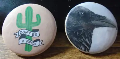 2 pin back buttons - crow - cactus - $5 for both, View more