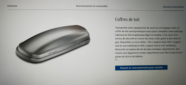 Coffre de toit Mercedes Benz 450 L dans Pièces de carrosserie  à Longueuil/Rive Sud