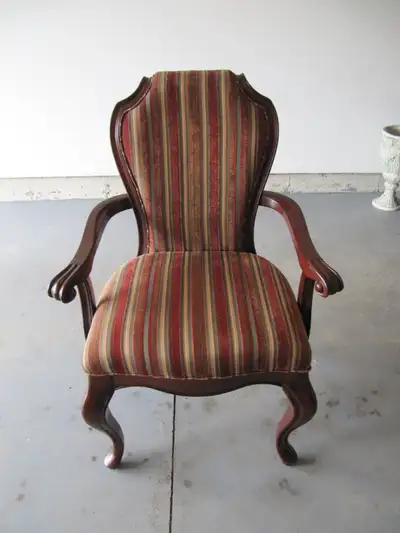Striped Upholstered Wooden Arm Chair, View more