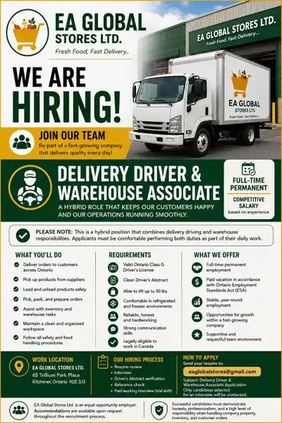 DELIVERY DRIVER & WAREHOUSE ASSOCIATE., View more