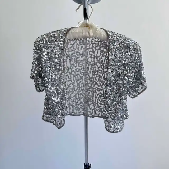 Silver Sequin Open Front Bolero Shrug