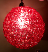 Vintage Red Spaghetti Noodle Lucite Hanging Swag Lamp