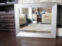 35.5x29.5" Lovely Silver Brushed Wood Contoured Bevelled Mirror