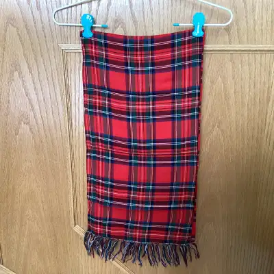 Vintage Red Tartan Plaid Check Scarf / Shawl 11" x 48" - folded in half in the pic $20.00 Maples pic...
