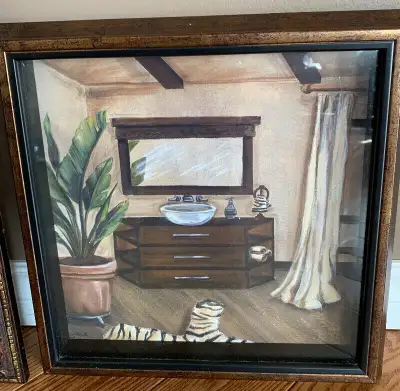3 framed brown pictures  Leaf, vanity, plants in the pot, View more
