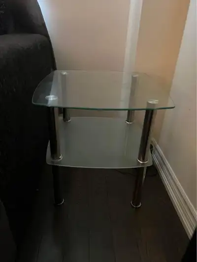 TWO GLASS END TABLES