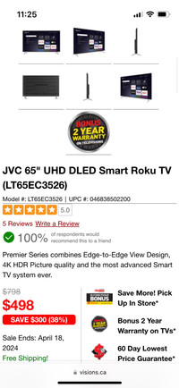 JVC 65” 4K TV Brand new