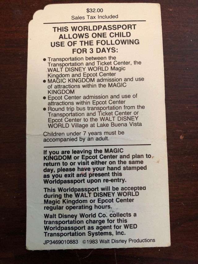 1983 Walt Disney Worldpassport 3 day Ticket in Arts & Collectibles in Kitchener / Waterloo - Image 2