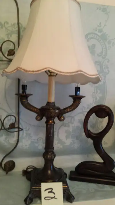 ITEM 4 WOOD ART 13.5"H X 10" W $15 &&&&&&&&&&&&&&&&&&&&&&&&&&&&&&&&&&&&&&&&&&&& ORNATE LAMP APPROX 2...