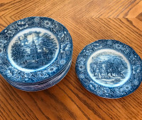 Vintage Ironstone Liberty Blue Staffordshire Dinner Plates