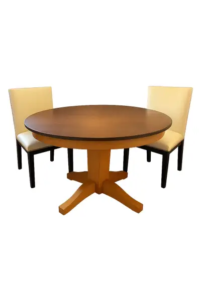60” round solid wood table and chairs, View more