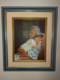 Beautiful 12" by 16" oil on canvas painting of a Grandma with a