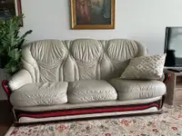 5 Piece Couch Set - Italian Leather, Cherrywood - MAKE AN OFFER