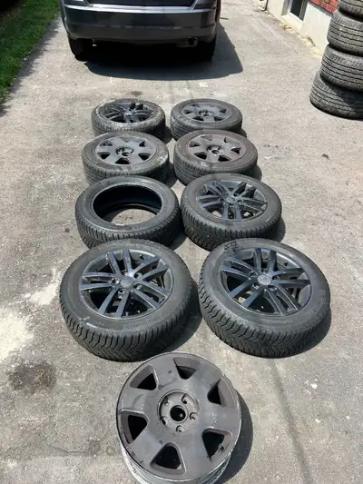 2 sets of tires and rims 205/55 R16 Winter tires: Continental winter contact SI plus 5x112 vw golf a...