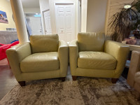 Green leather couches