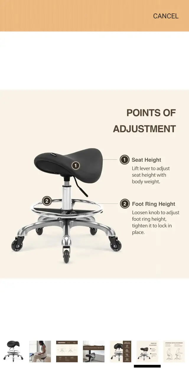 Saddle Stool Adjustable Swivel Rolling Saddle Seat Chair in Chairs & Recliners in City of Toronto - Image 7