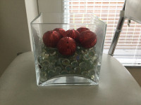 Heavy Glass Vase with Glass Beads & Ornaments