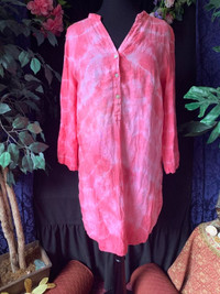 Tie Dye Coral Pink Water Cotton Beach Tunic Cotton Shirt Top